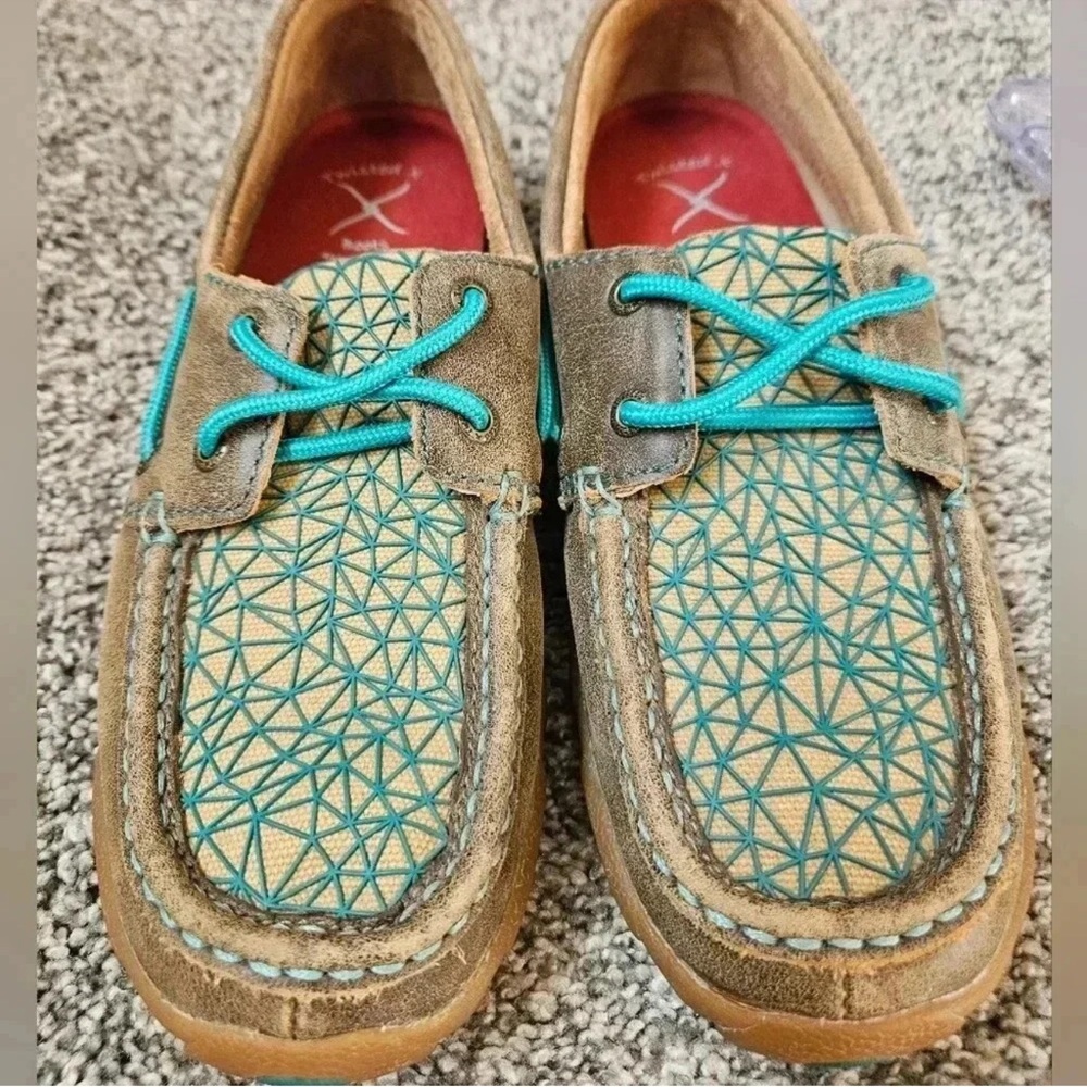 Twisted X Brown Suede Moccasins with Teal Accents